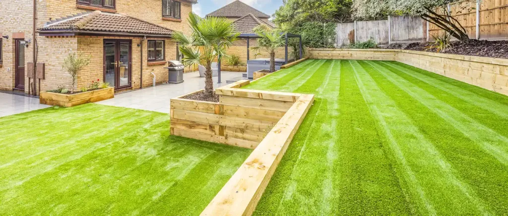 Artificial Grass laying in a Norwich garden.