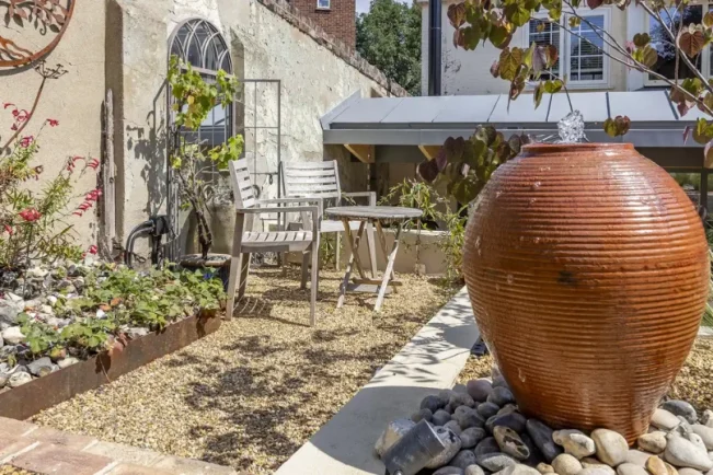 Mediterranean style landscaped garden in Norwich, Norfolk.