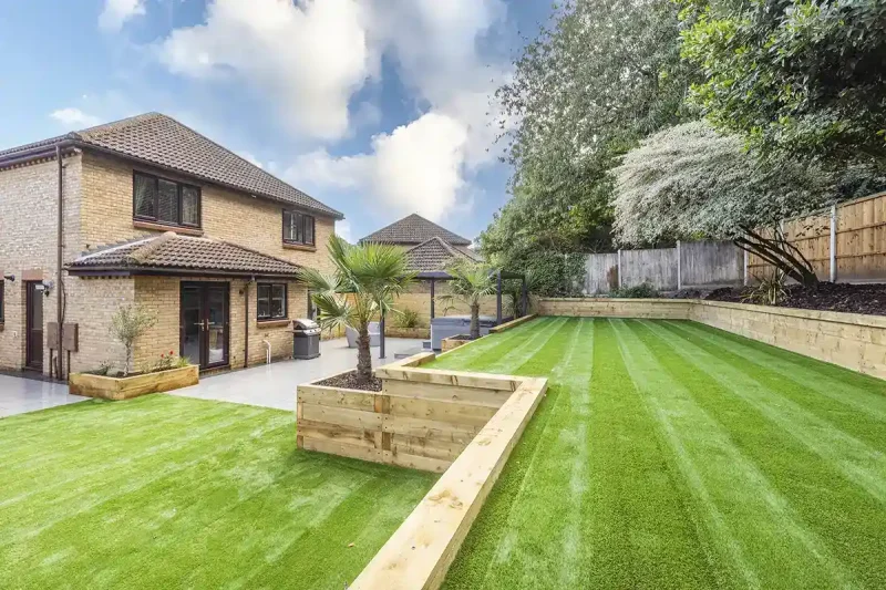 A Norwich garden with artificial grass layed in the back garden.